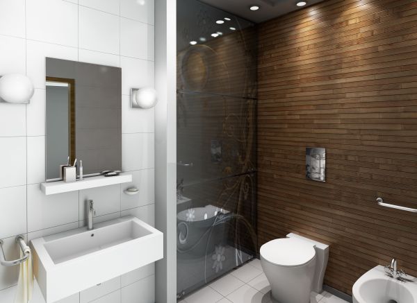 Panele ścienne - nowoczesna łazienka w drewnie